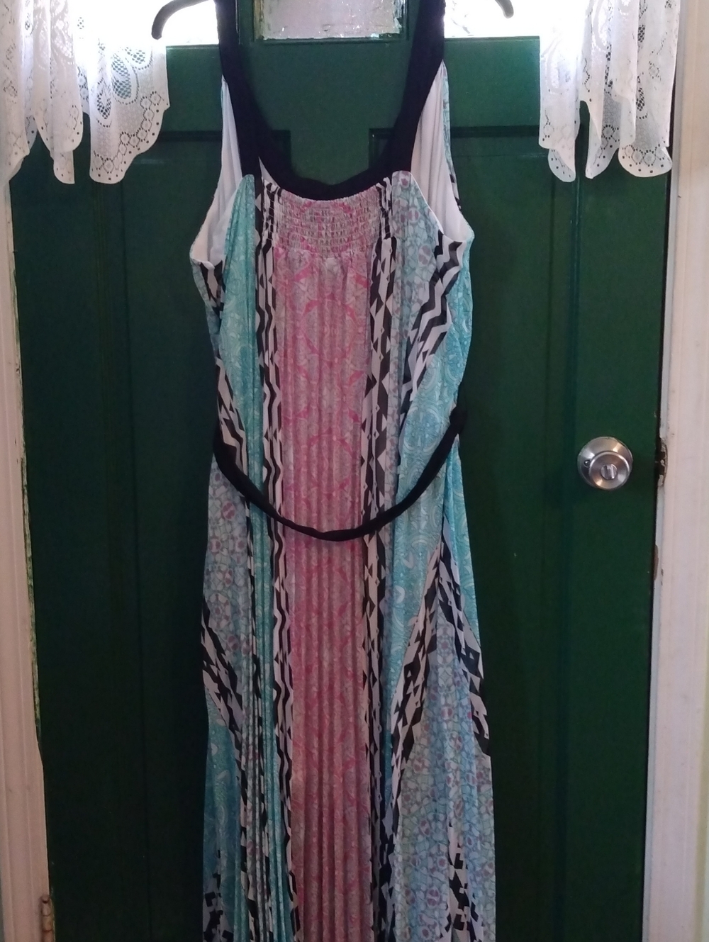 Lane Bryant Aqua, Pink and Black Maxi Dress